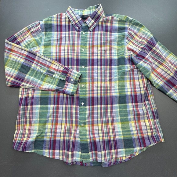 Lands' End Shirt Men's XL Plaid Button Down Green Red Long Sleeve Casual Preppy - Picture 1 of 10